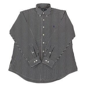 Ralph Lauren Shirt Custom Fit Black/White Striped Men's Size 34/35 Neck 16.5 EUC